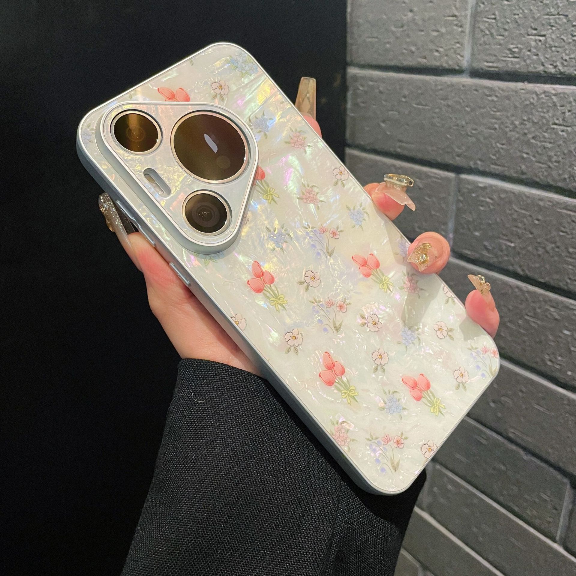 适用华为p70ultra手机壳郁金香mate60pro七彩贝壳纹mate50全包imd