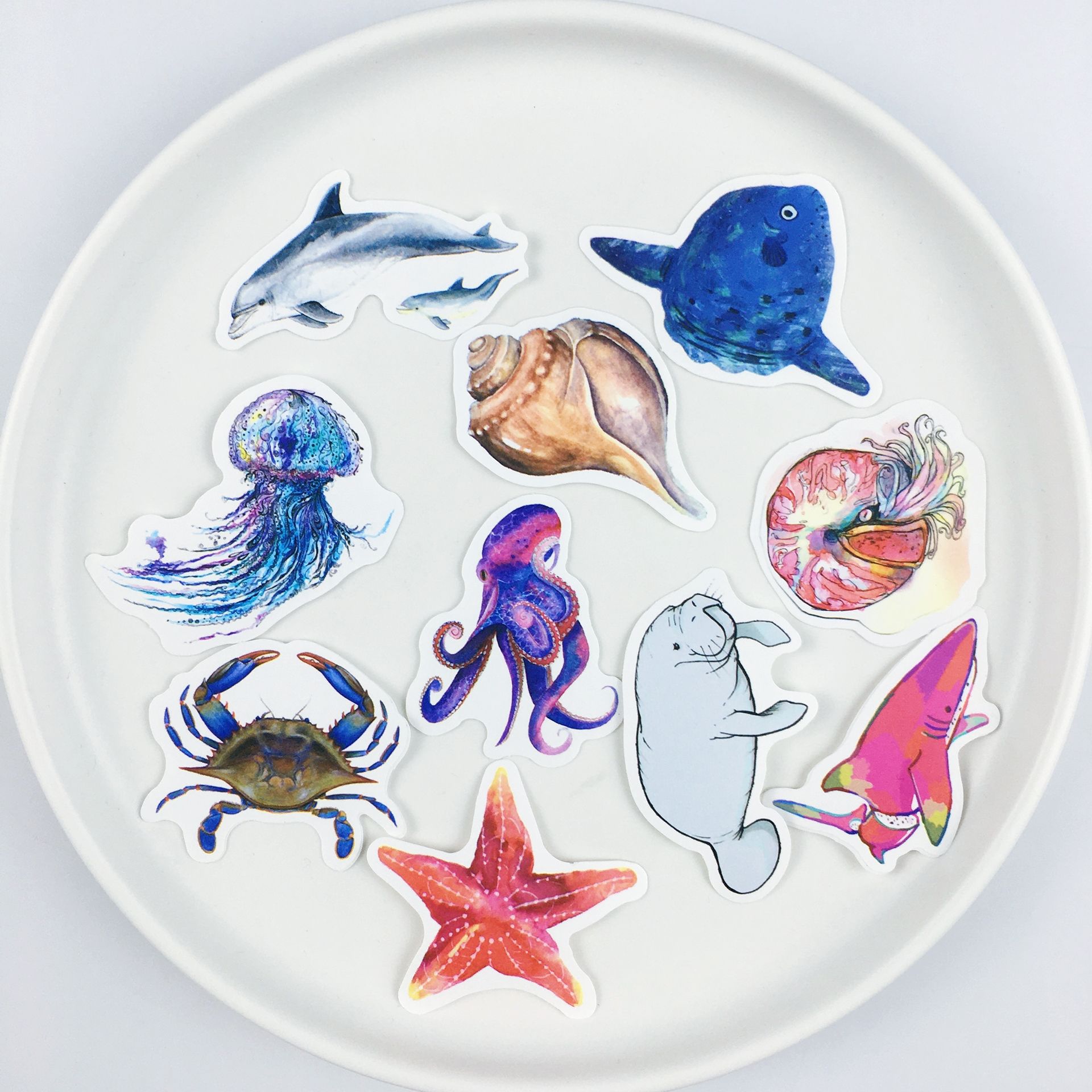 50张海洋生物贴纸哑膜卡通涂鸦可爱图案笔记行李箱头盔防水车贴