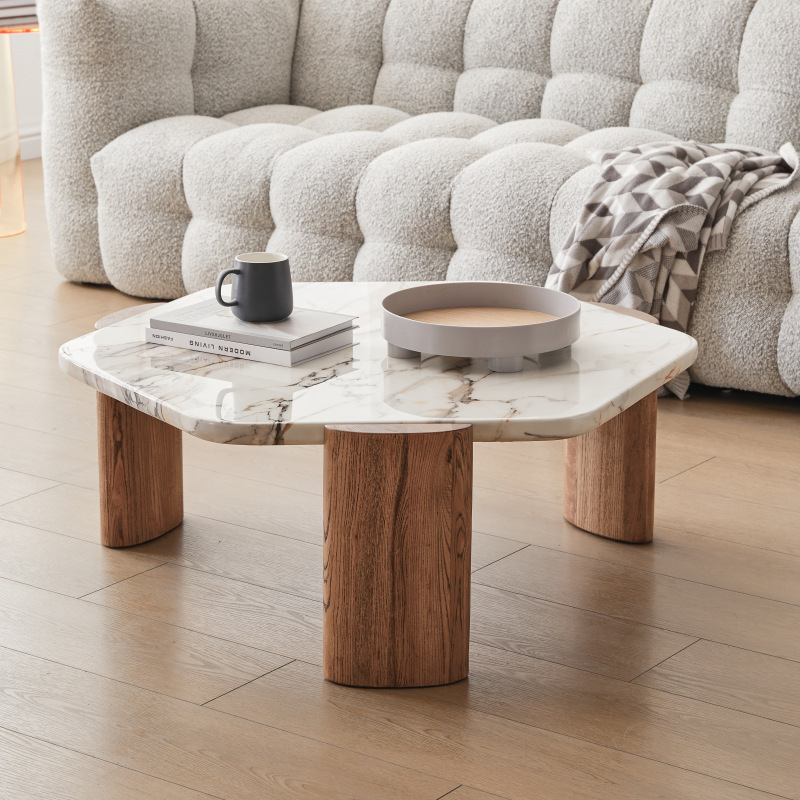 北欧实木大理石茶几 现代客厅小户型六边形茶几设计师水磨石茶几