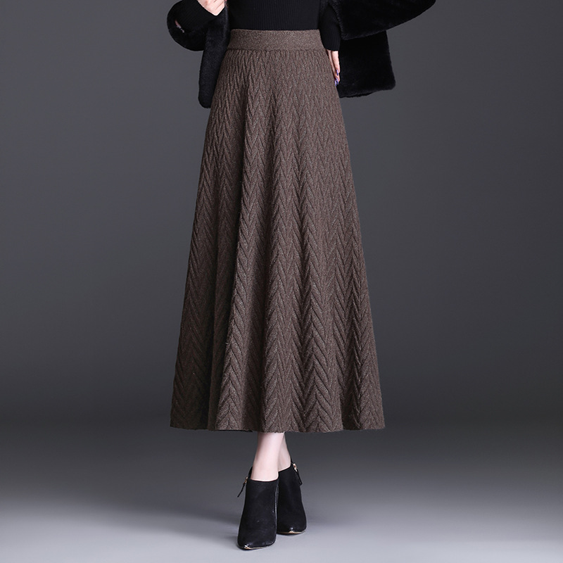针织半身裙女2022秋冬新款a字裙中长裙高腰显瘦松紧腰长款毛线裙