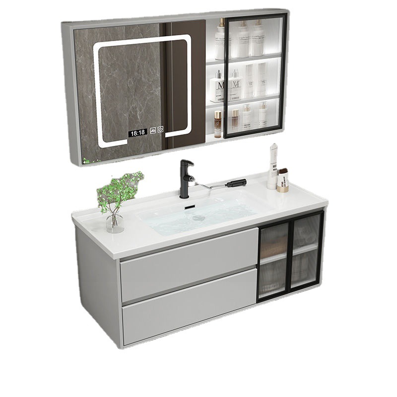 Modern Light Luxury Smart Bathroom Cabinet Combination Bathroom Ceramic Integrated Washstand Stone Plate Hand Washing Washbasin Set