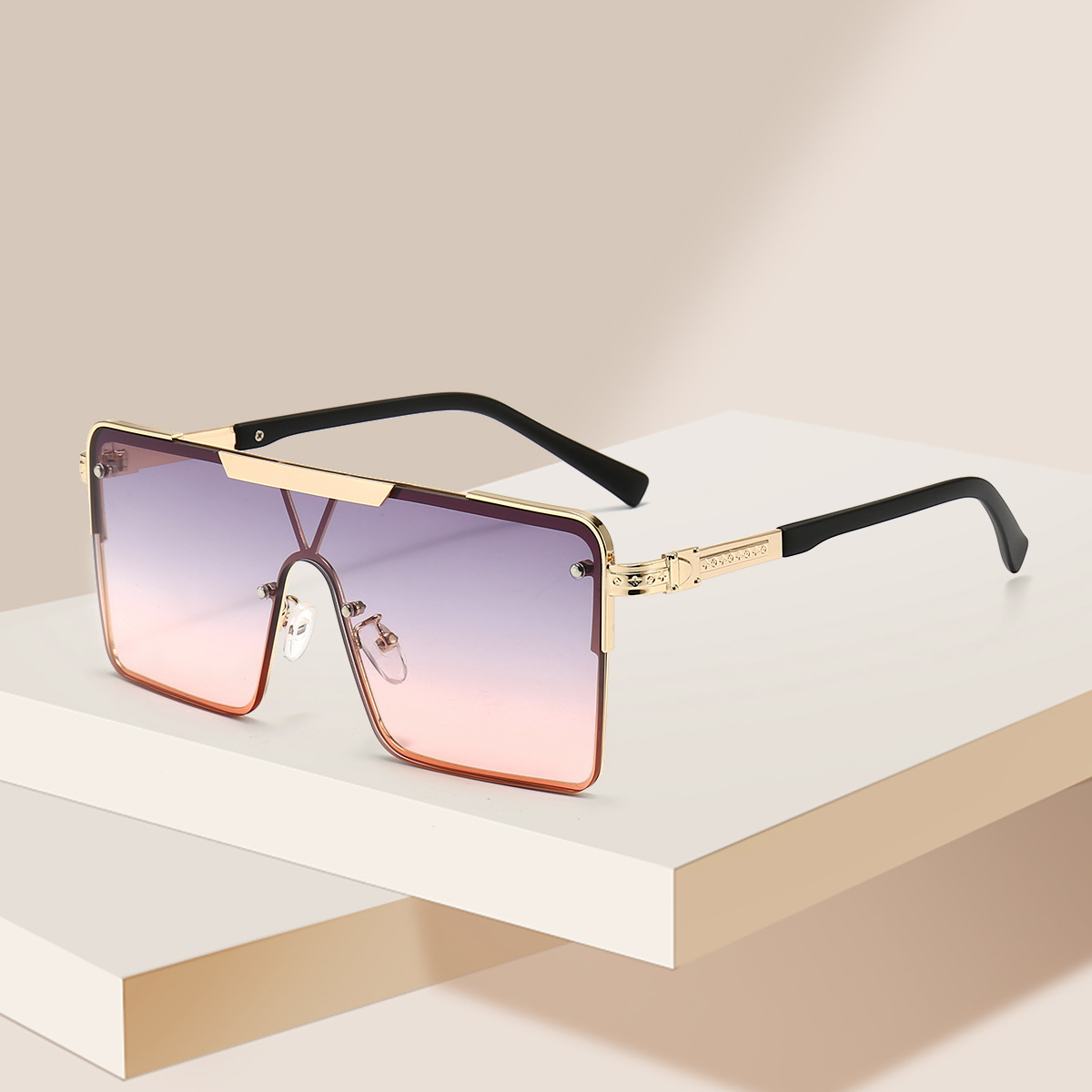 新款个性欧美范方框太阳镜潮流时尚连体片墨镜朋克v字太阳眼镜