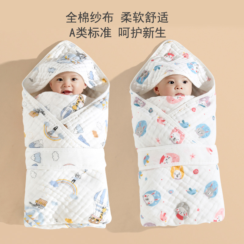 Cotton Gauze Blanket Spring and Summer Cotton Newborn Baby Swaddling Quilt Baby Supplies Bath Towel Hooded Newborn Quilt