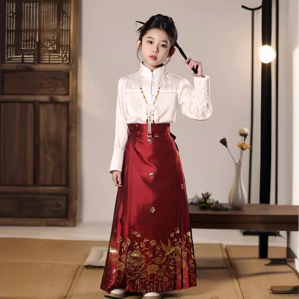 女童马面裙红色古装汉服十岁女孩童装裙子高端国潮新中式小孩唐装