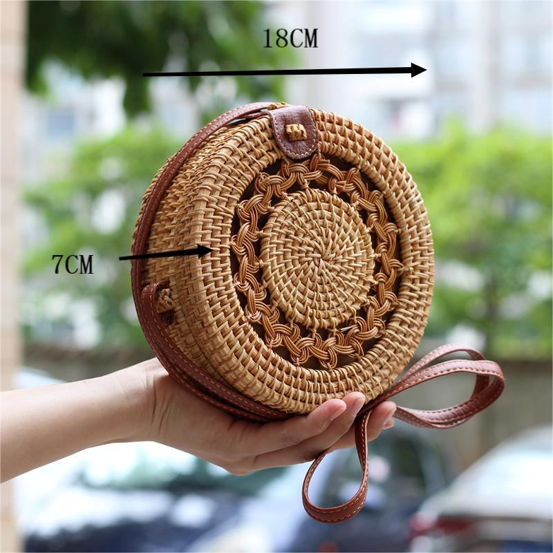 Bali Vietnam Rattan Weave Bag Ins Crossbody Mini Bag round Retro Hand Woven Bag Hollow Crossbody Bag