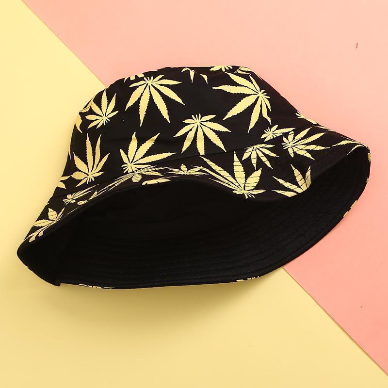 Bucket Hat Female Spring and Autumn Japanese Style Couple Bucket Hat Double-Sided Wear Cold Ice Leaf Printed Fashion All-Matching Fashion Hat Male