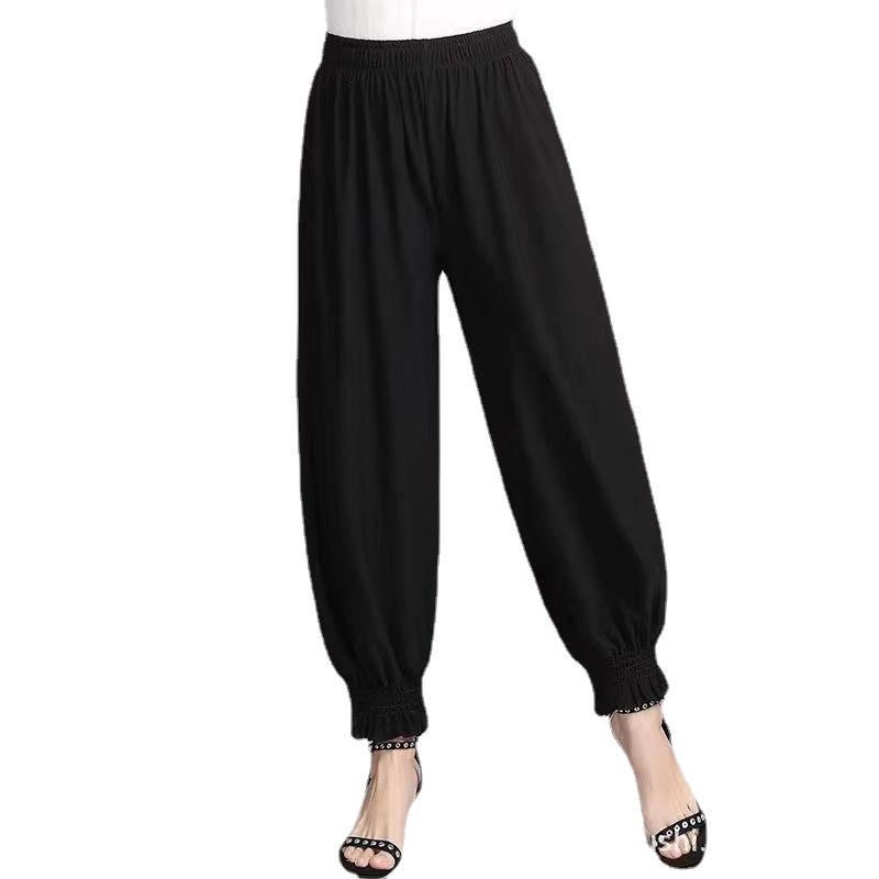 Summer Artificial Silk Bloomers Women's New Elastic Waist Loose Casual Pants Mother's Large Size Ankle-Length Pants