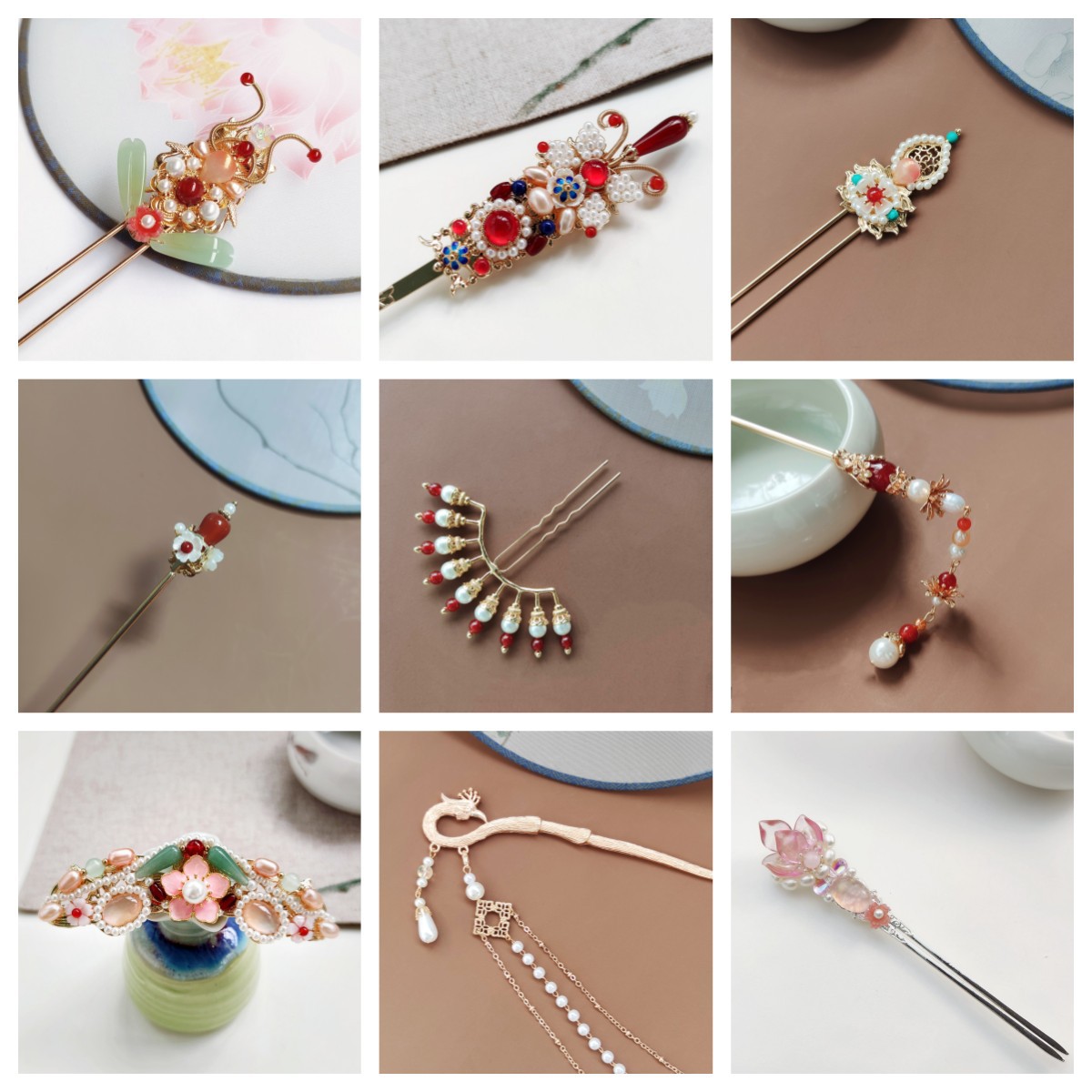 古之韵老店珍珠玛瑙明制小发钗唐风简约汉服发簪古装头饰合辑五