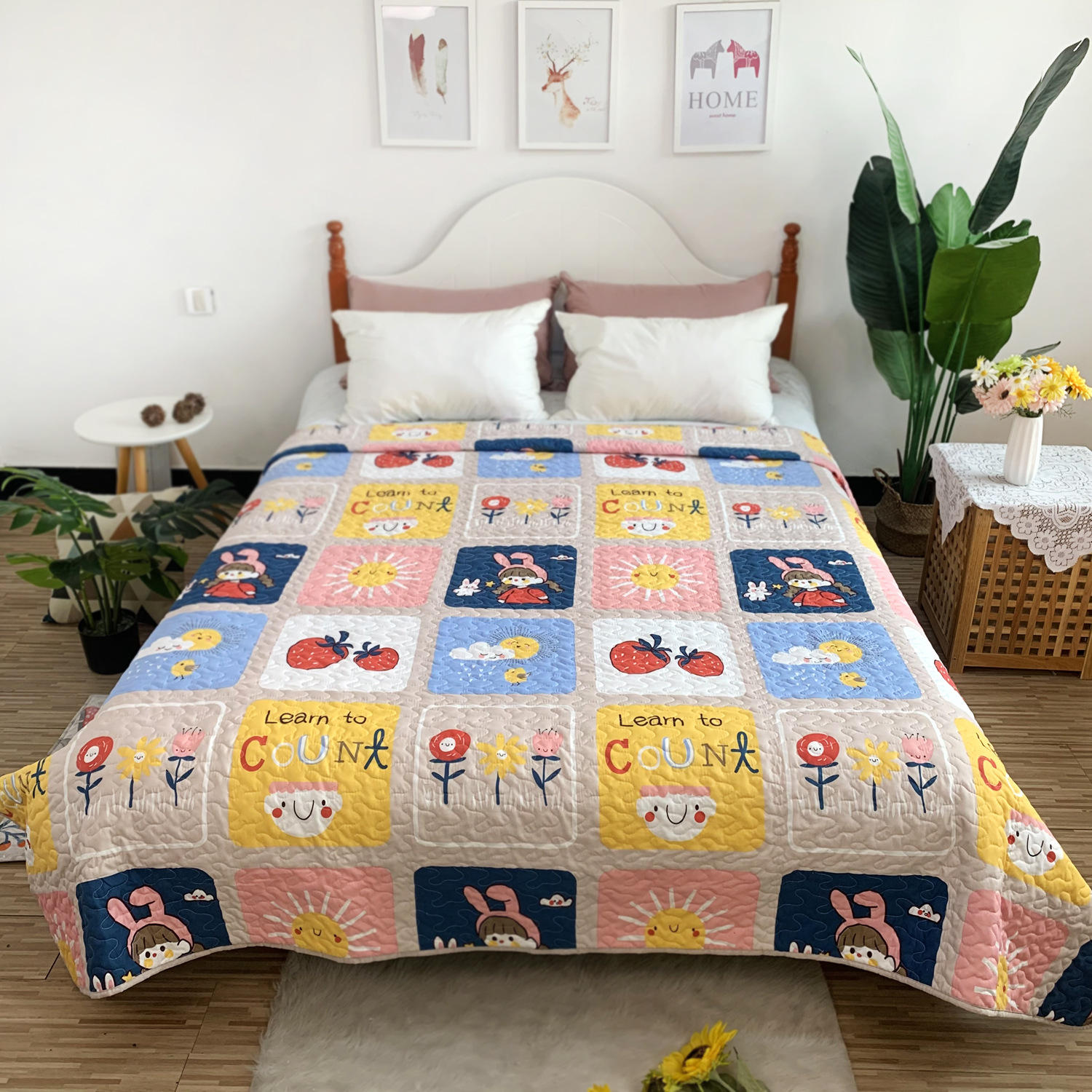 批发床盖涤棉绗缝被化纤单件花纹床单批发床盖式床单盖毯