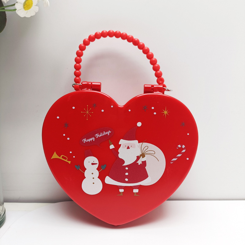 Exclusive for Cross-Border Christmas Style Heart-Shaped Handbag Holiday Gift Heart-Shaped Jewelry Bag Red Santa Claus Jewelry Bag
