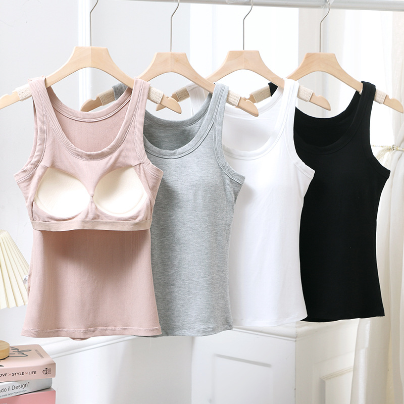 new thread one-piece bottoming camisole women‘s inner wear with chest pad wide shoulder vest spring and summer outer wear top cotton