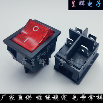 30a大电流船型开关 kcd4大电流4脚2档红色带灯翘板开关 30a/250v