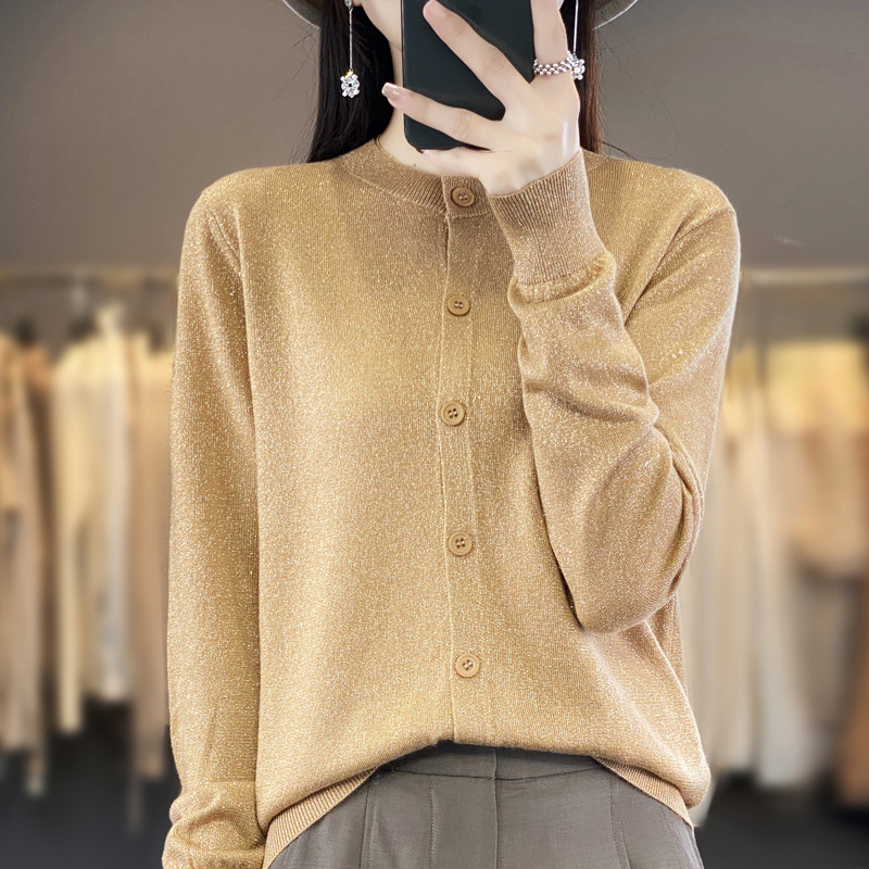 Fashion 2023 Autumn Style Elegant Wool Cardigan round Neck Regular Sweater Women's Knitwear Factory Direct Sales