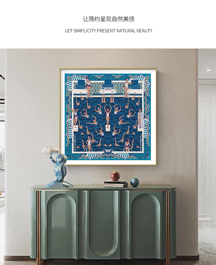 飞马之城爱马仕自由岛丝巾图案沙发背景墙挂画简约客厅民宿装饰画