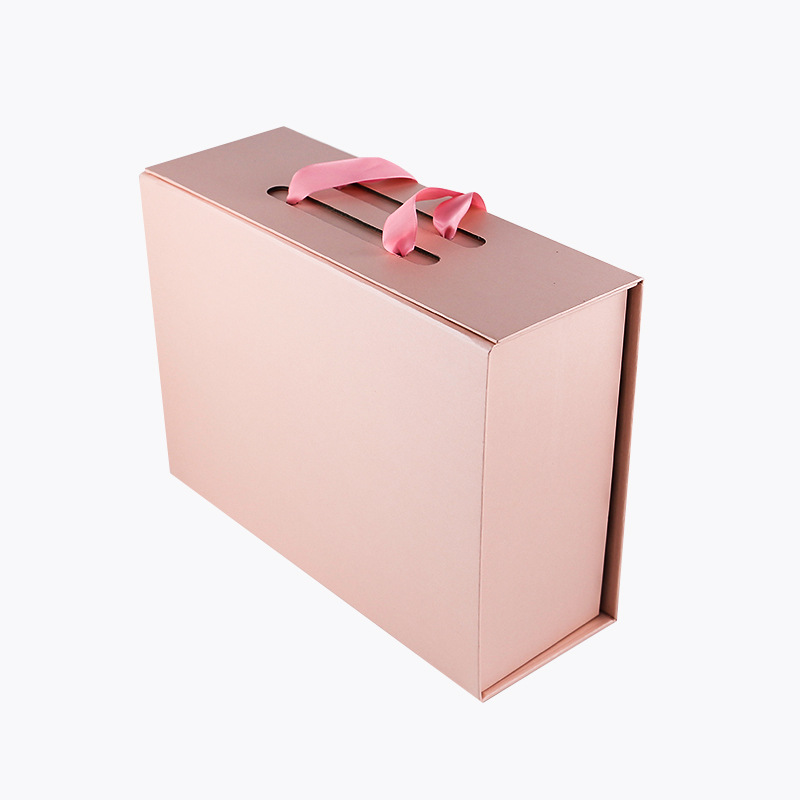 新款翻盖粉色平铺立体情人节礼物包装盒 简约蝴蝶结香水婚庆礼盒
