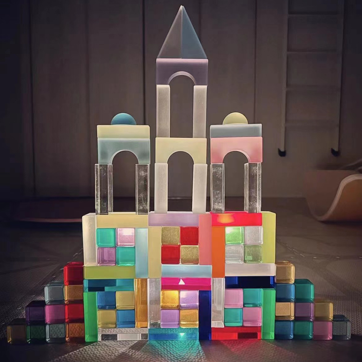 新品28粒亚克力城堡积木大颗粒儿童几何形状认知启蒙早教叠堆玩具