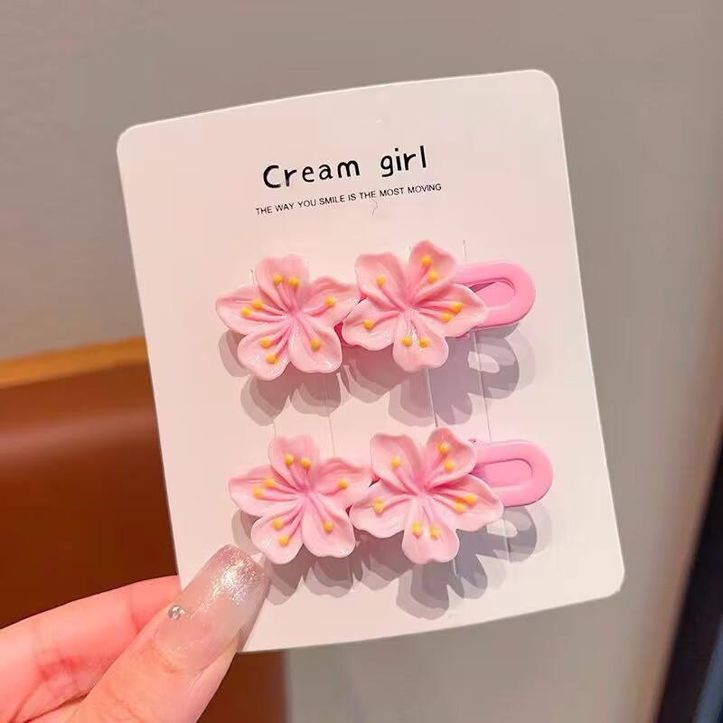 Spring Korean Style Cherry Blossom Children Do Not Hurt Hair Hairpin Pink Cute Girl Hairpin Flower Hair Rope Girl Leather Case