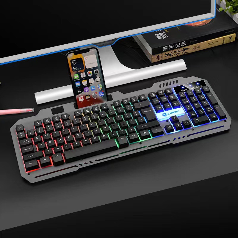 跨境米狼t806/k806金属铁板有线usb发光游戏单键盘鼠标键盘套装