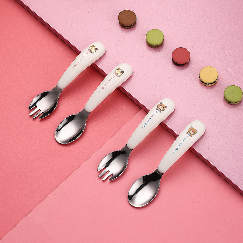 304 Stainless Steel Children‘s Tableware Set Feeding Complementary Food Spoon Fork Baby Eat Leaning Spoon Mother and Baby Wholesale Tableware