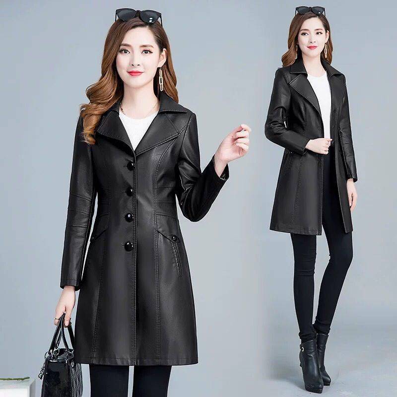 皮衣女2022新款韩版修身显瘦中长款春季女装女士大码皮外套女潮