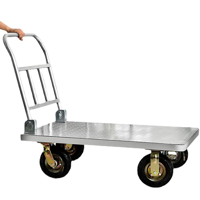 加厚钢板平板车家用手推车拉货折叠静音小拉车轻便搬运四轮小拖车