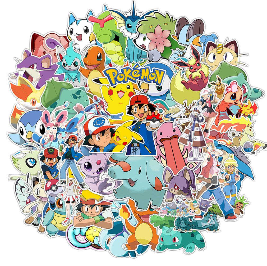 50张动漫宠物小精灵宝可梦贴纸手机壳电脑头盔贴画pokemon anime