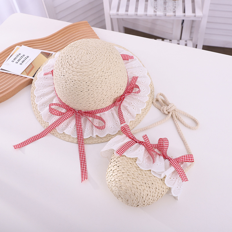 Children's Straw Hat Summer New Small Fresh Cute Lady Outdoor Sun Protection Sun Hat Bag Hat Set Wholesale