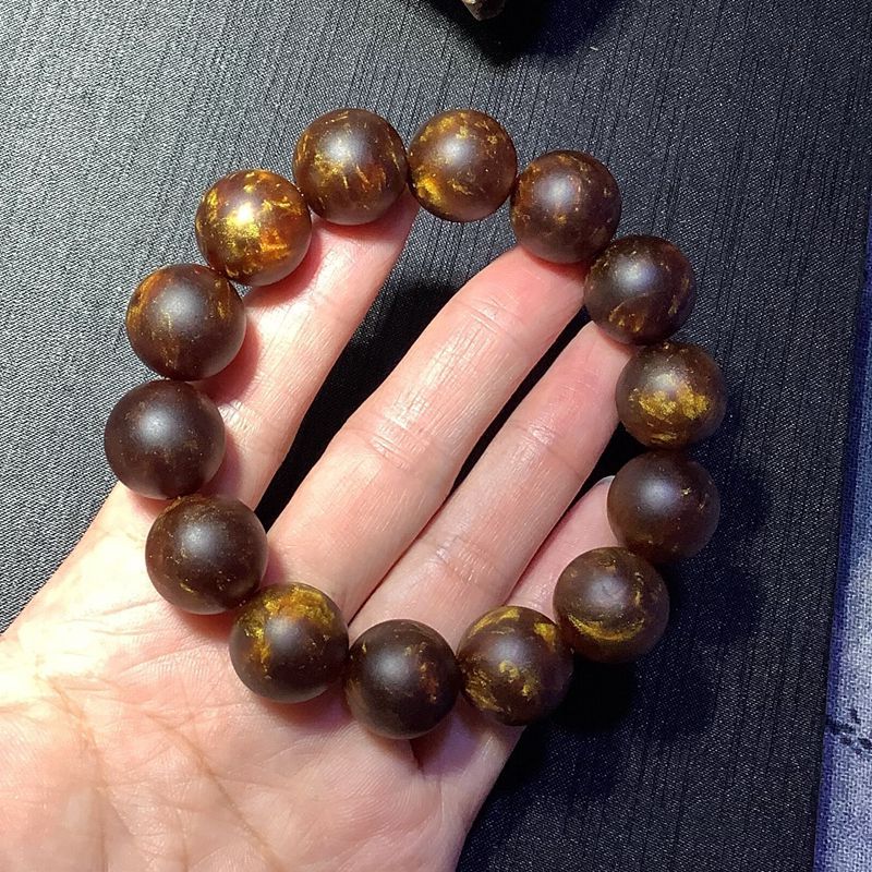 天然龙延香灰琥珀手串男女生士蜜蜡圆珠情侣手链招财转运原创大气