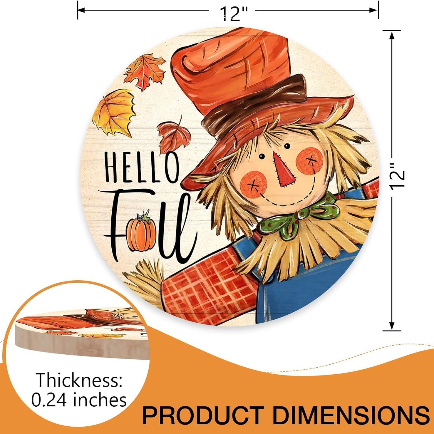 稻草人标志用于前门装饰秋收枫叶木门感恩节木制花环室内壁挂装饰