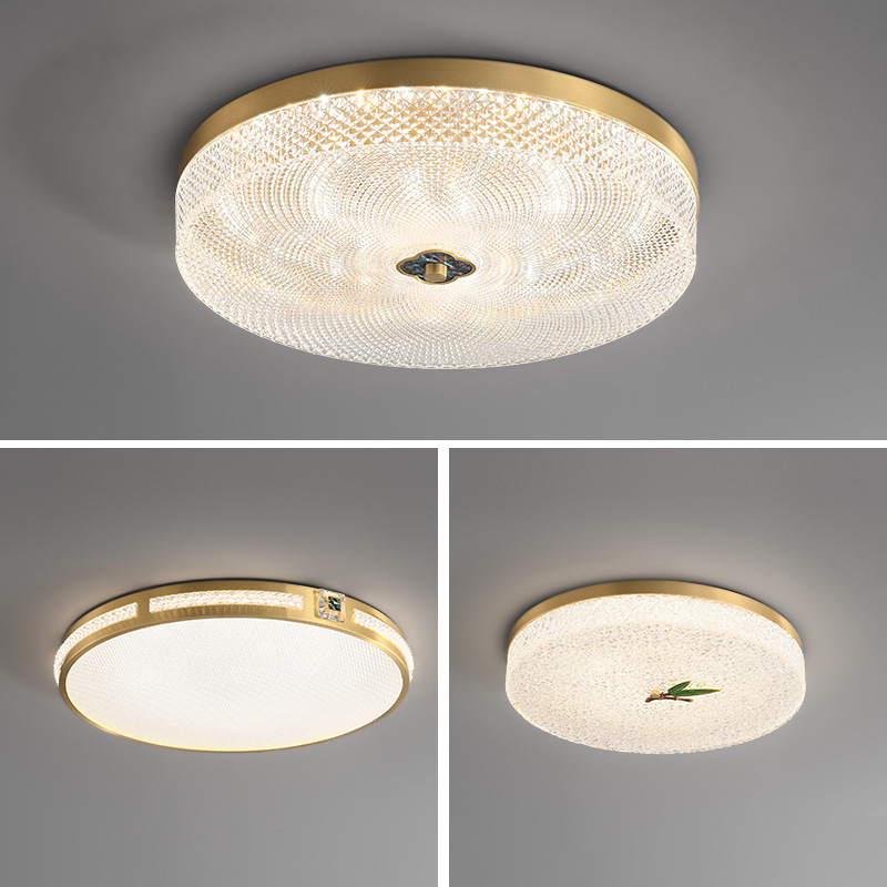 全铜新中式卧室吸顶灯轻奢圆形餐厅灯简约现代创意个性水晶房间灯