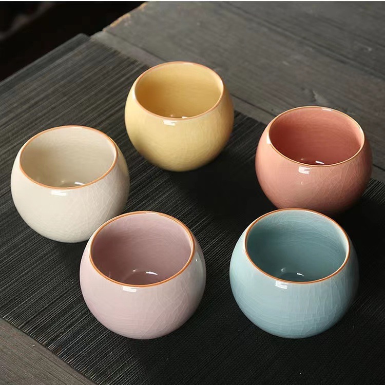 陶瓷茶杯龙蛋杯太极不倒杯冰裂釉开片泡茶杯情侣对杯茶具套装礼品