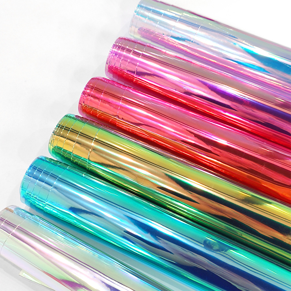 炫彩pvc镭射膜 幻彩pvc膜彩虹膜pvc透明手袋箱包装饰材料