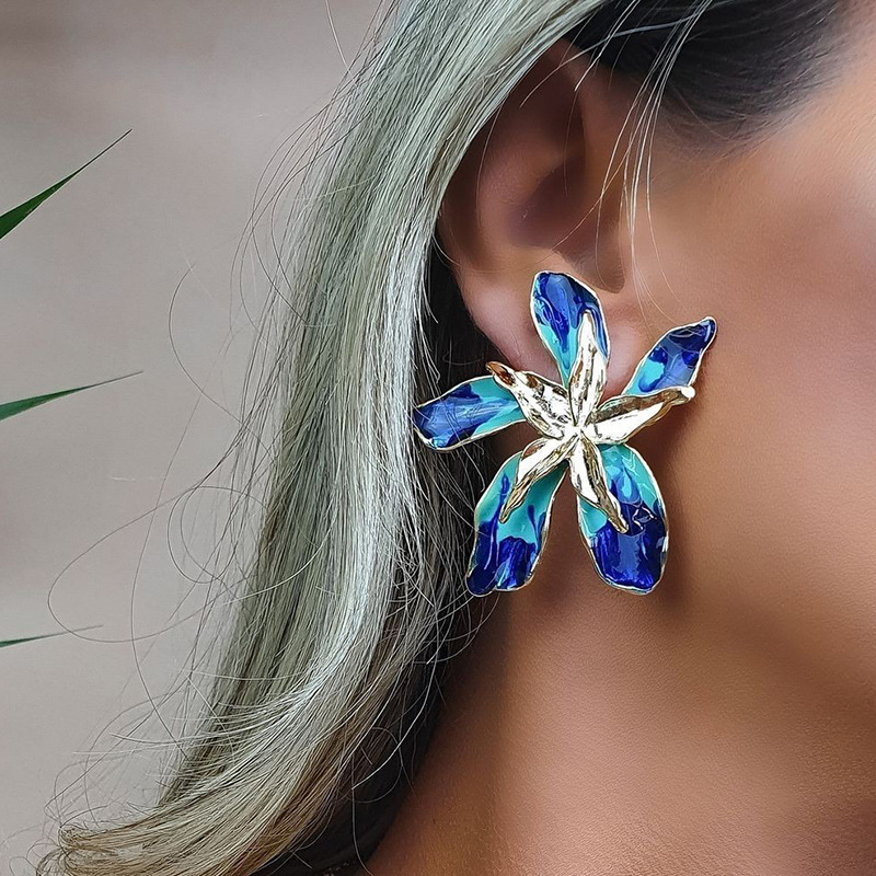 New Cross-Border Popular Ornament European and American Personalized Exaggerated Multi-Layer Alloy Oil-Spot Glaze Flowers Flower Earrings Earrings