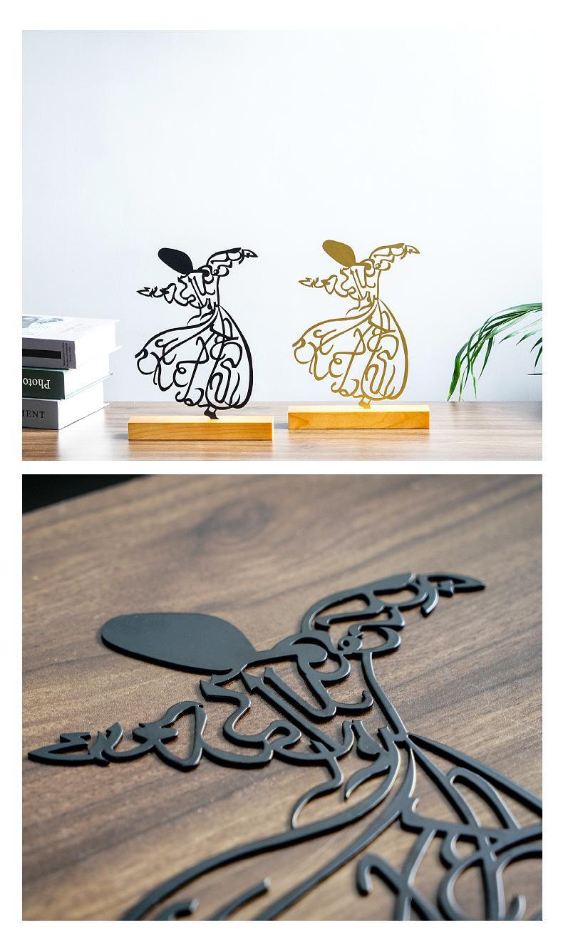 新款创意人物跳舞 镂空金属线条木条底座 居家创意装饰摆件工艺品