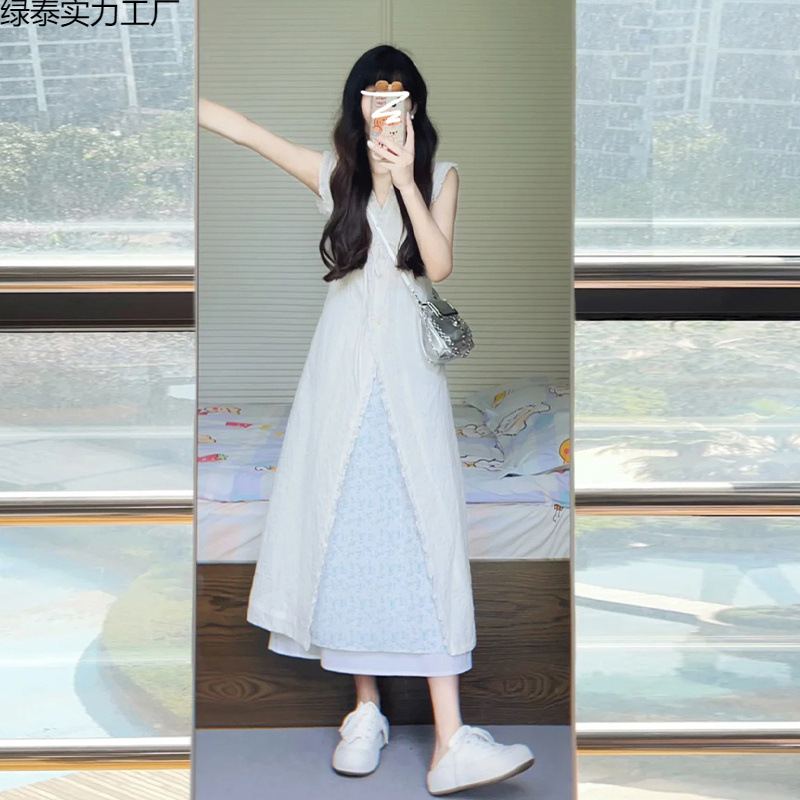 设计感无袖背心连衣裙子女夏季2025新款海边度假今年流行套装长裙