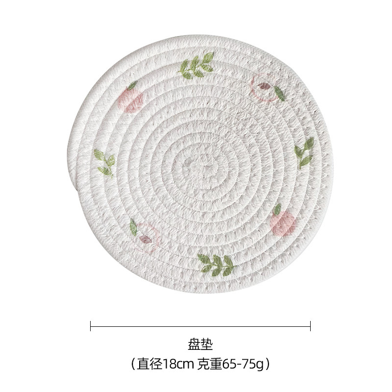 Ins Wind Insulation Potholder Woven Cotton String Placemat Creative Printing Coaster round Household Bowl Placemat Shooting Mat