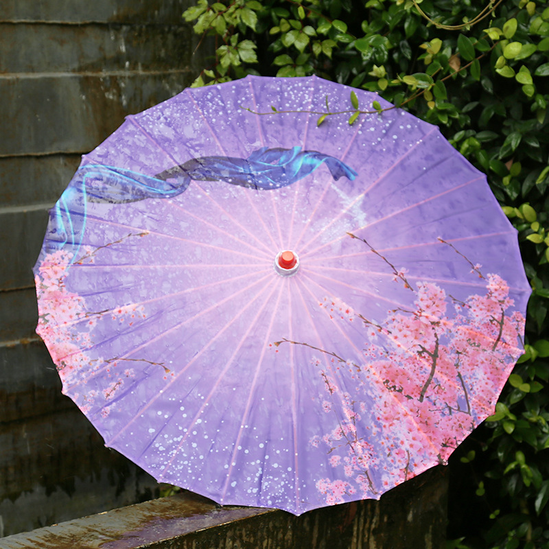 古风印花绸布流苏伞装饰油纸伞摆摊汉服伞古典防晒拍照道具伞批发