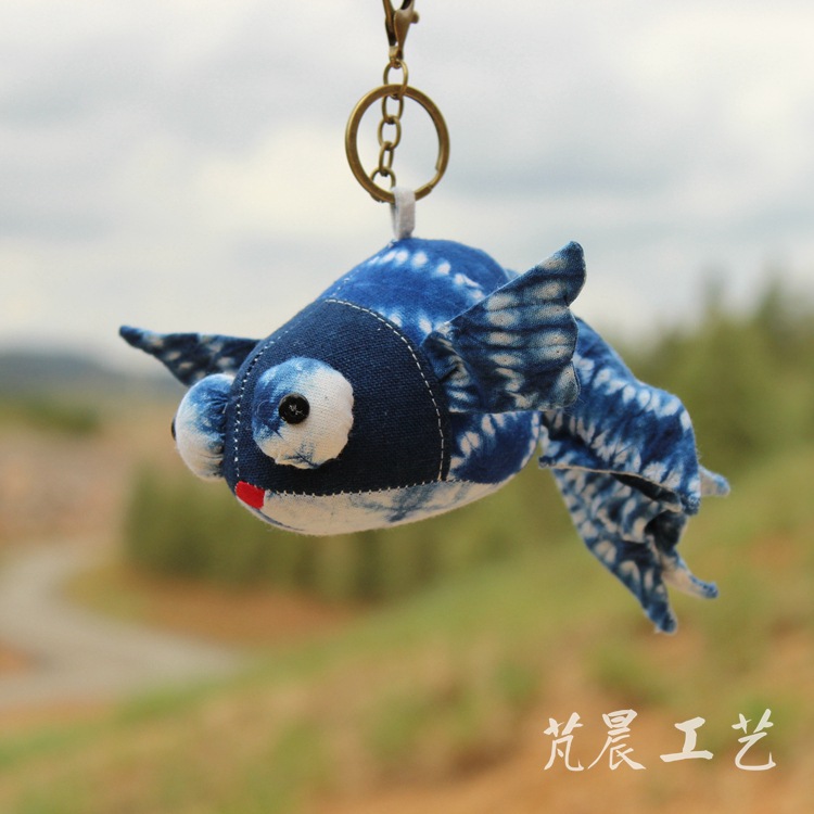 蓝染饰品扎染布艺动物 呆头鱼挂件