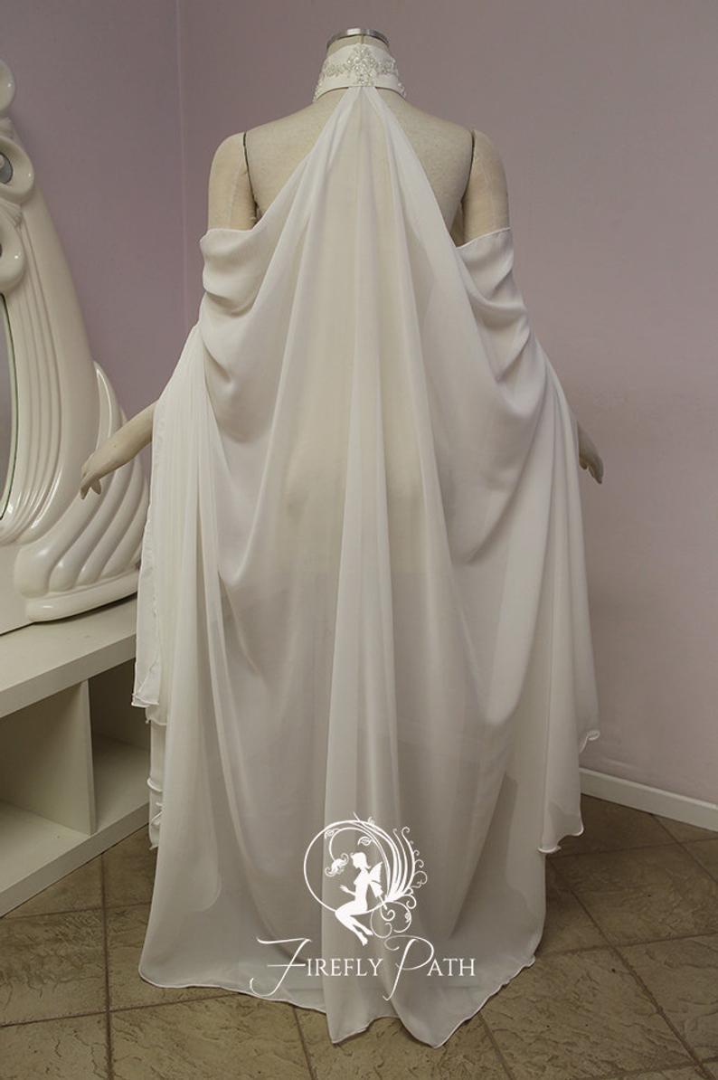 白色象牙色雪纺挂脖披风 薄款披肩新娘披肩女士披风斗篷来图定制