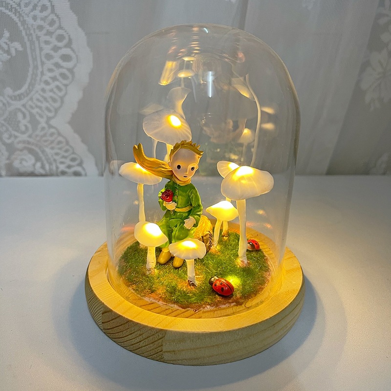 小王子玻璃罩蘑菇台灯发光摆件diy材料包小夜灯暖场活动亲子沙龙