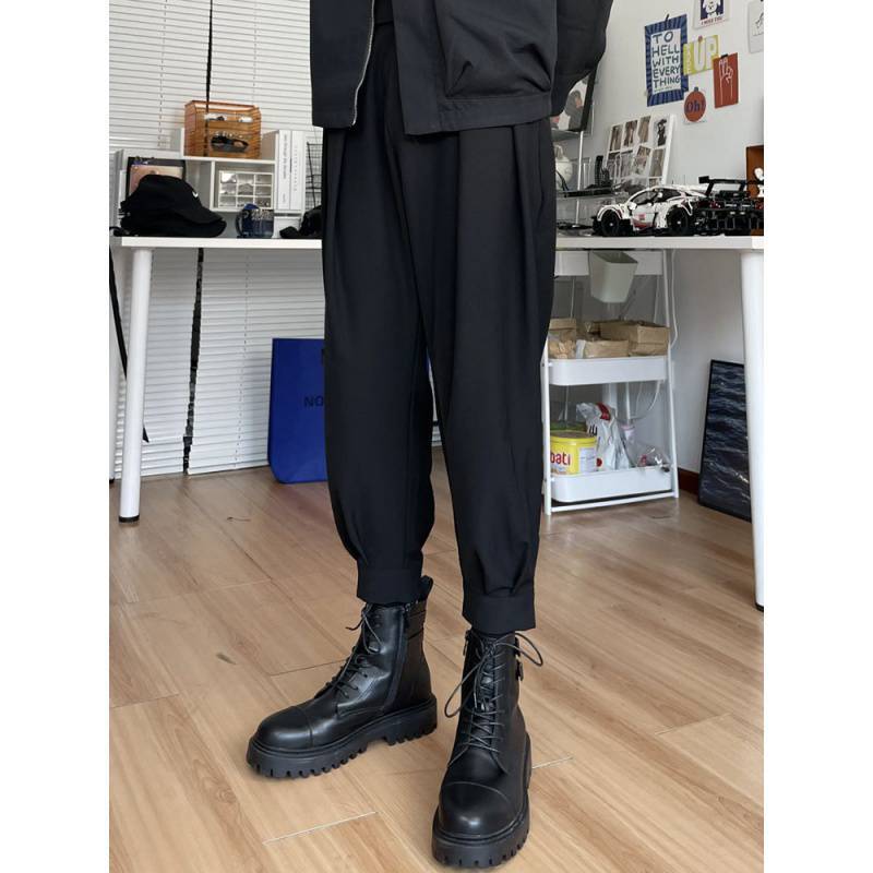 裤子加绒子束脚冬季西装裤休闲裤潮流配感西裤魔术贴男帅痞马丁靴