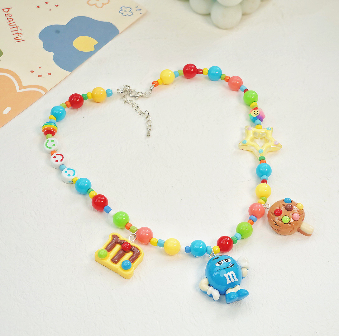 秋冬小众设计可爱m豆饼干多巴胺串珠儿童卡通项链学生饰品颈链女