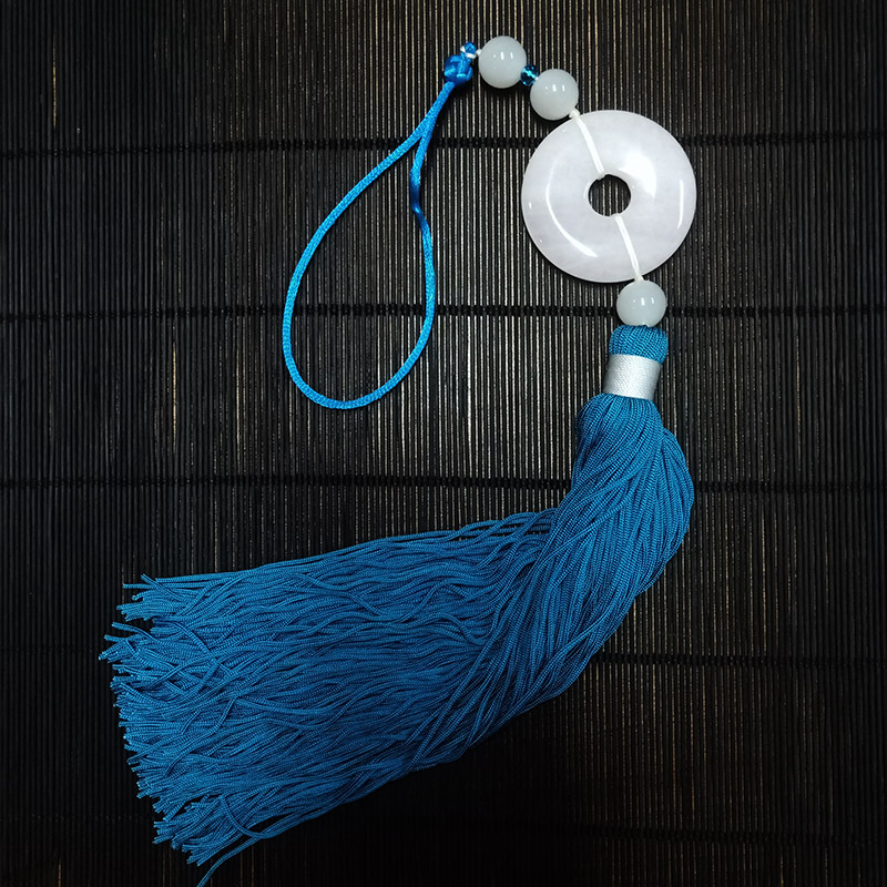 玉石平安扣挂件中式流苏吊坠白玉平安扣布艺抱枕扣芯吊穗深圳批发