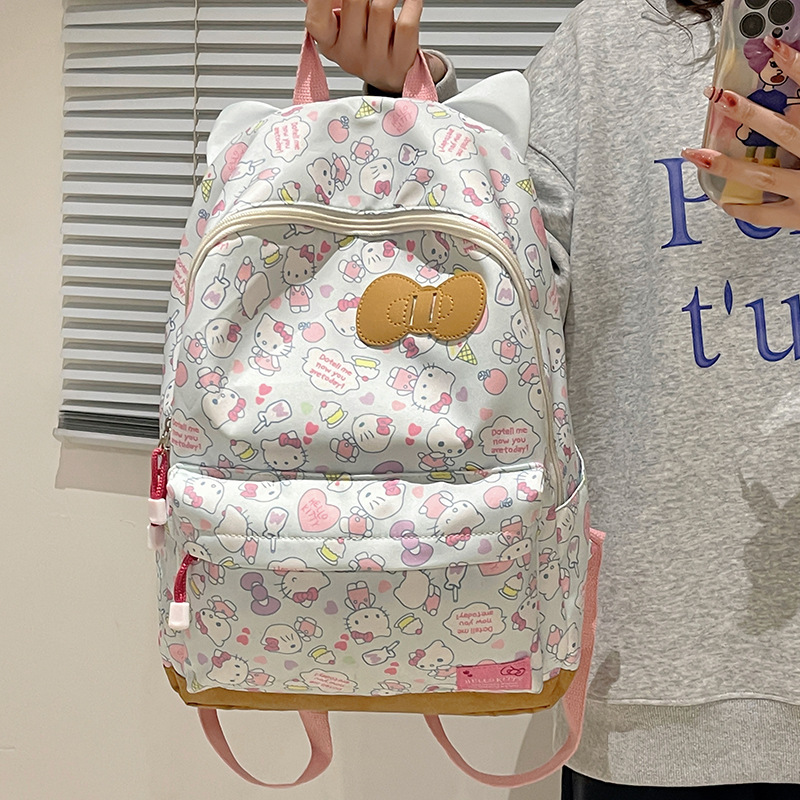 Japanese Style Homemade Bowknot Cute Cat Schoolbag High-Looking Printing Large Capacity Class Backpack