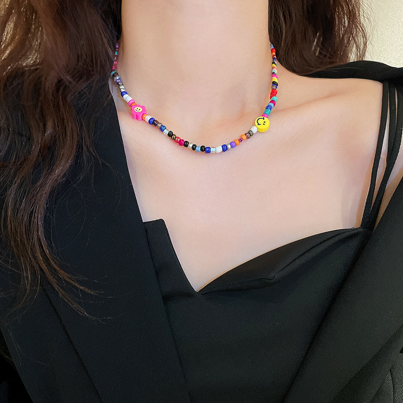 Colorful Flower Pearl Heart Beaded Necklace Sweet Fresh Clavicle Chain 2023 New Necklace Women Wholesale