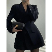 黑色西装外套女春秋新款感洋气显瘦气质收腰系带西服两件套
