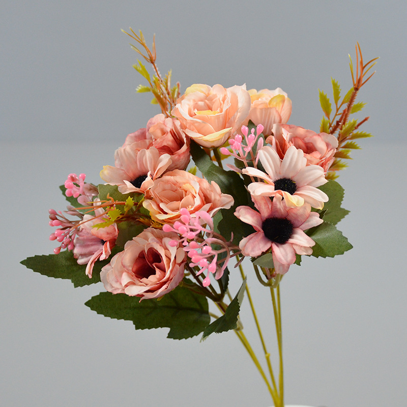 10头玫瑰菊把束欧式秋色系玫瑰把花雏菊花朵花环插花餐厅桌面摆放