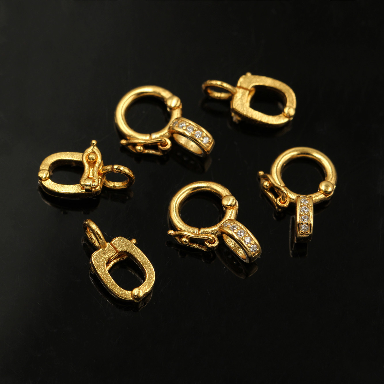 s925银镀金微镶夹扣双扣万能扣头扣吊坠珍珠滴溜百搭配件diy项链