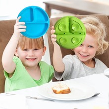 新款热销儿童餐具四个加固吸盘儿童分格碗婴儿辅食碗儿童硅胶餐盘