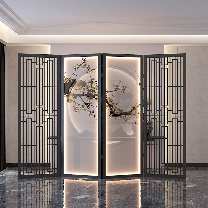 新中式木质折屏隔断玄关客厅办公室酒店实木屏风大厅创意座屏装饰